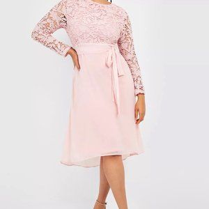 NWT Pink Lace Midi Dress with Sheer Lace Sleeves - Super Pretty - Sz 18
